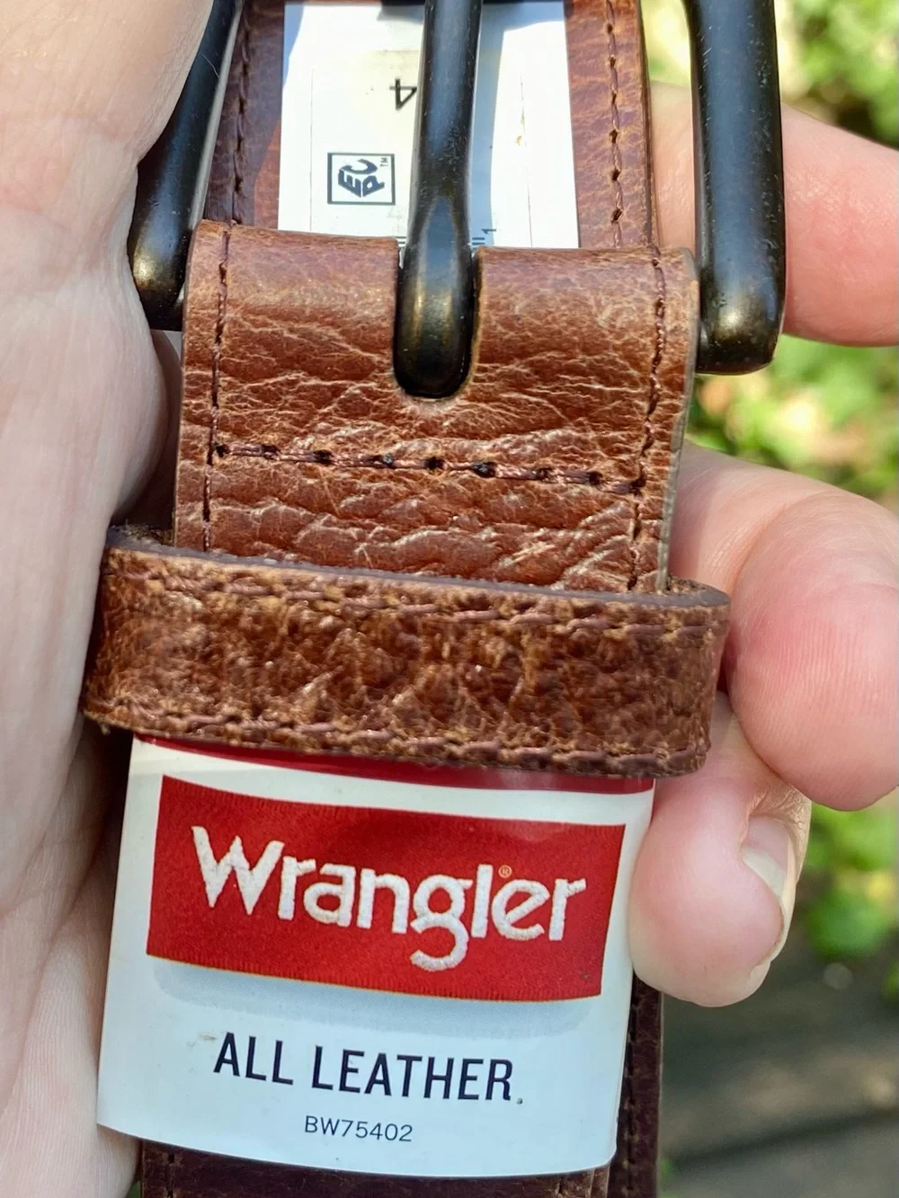 Wrangler Brown Leather Belt with Metal Buckle, New on Hang Tag